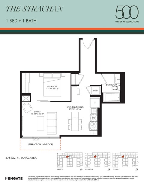 Floor plan for 1 bed, 1 bath, 575 sqft
